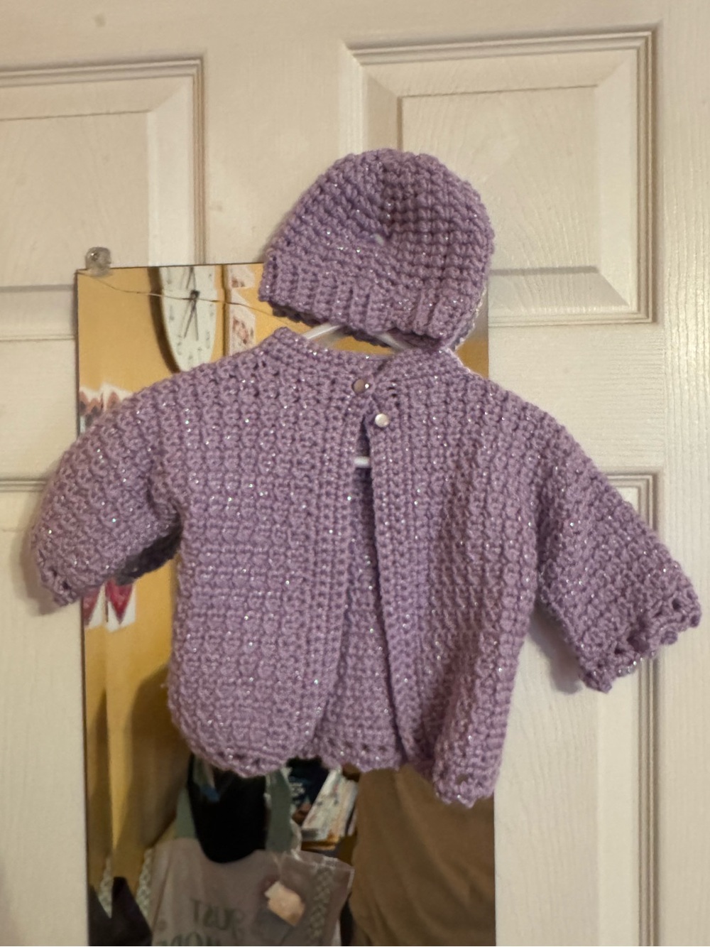 Handmade Lavender Crochet Baby Cardigan & Hat Set